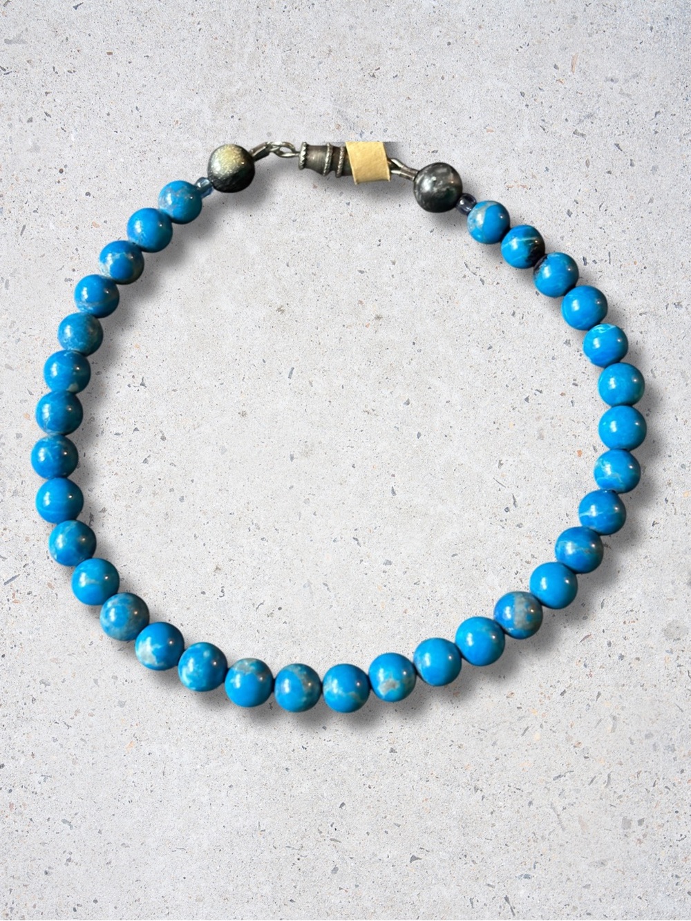Blue Apatite Beaded Bracelet Sterling Silver Clasp | 7.25IN